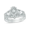 Thumbnail Image 1 of 1/2 CT. T.W. Diamond Claddagh Bridal Set in 10K White Gold
