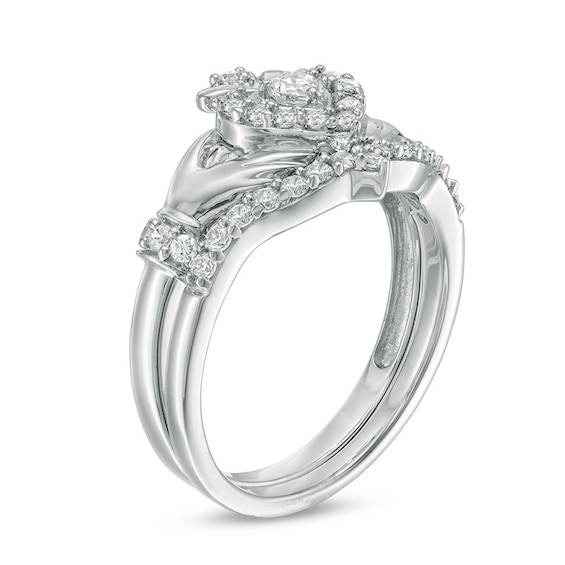 1/2 CT. T.w. Diamond Claddagh Bridal Set in 10K White Gold