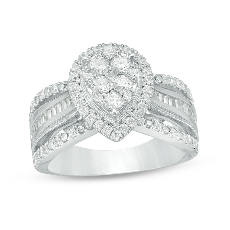 Main Image 1 of 1 CT. T.W. Composite Diamond Pear-Shaped Frame Multi-Row Engagement Ring in 14K White Gold