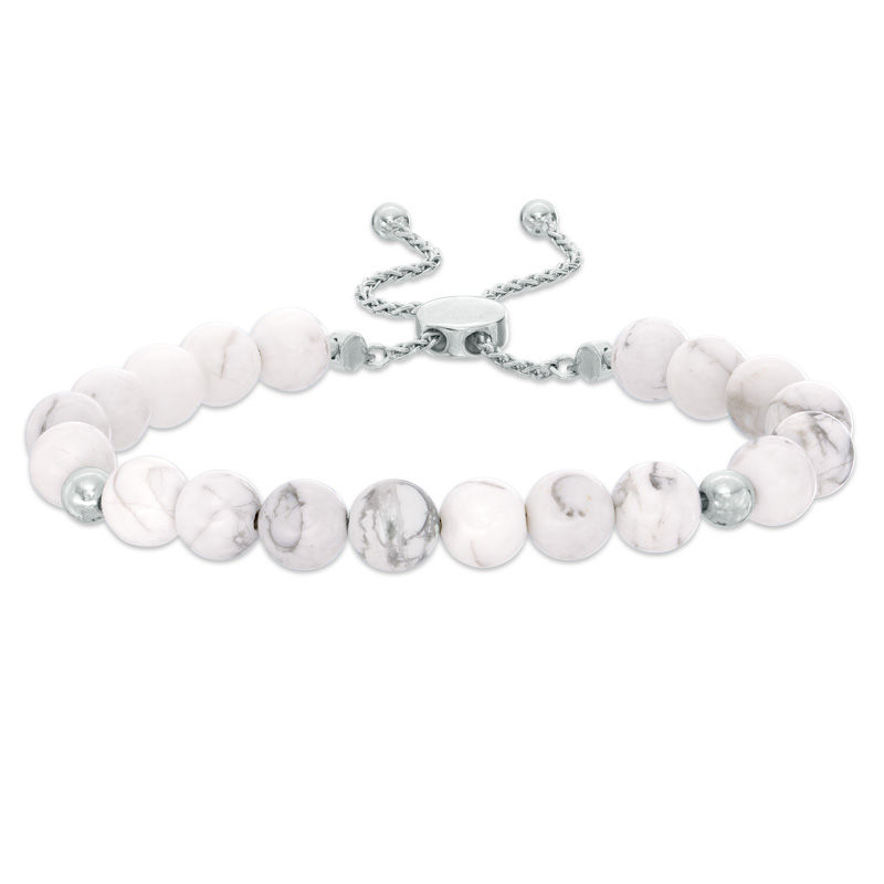 8.0mm Howlite Bead Bolo Bracelet in Sterling Silver - 9.0"