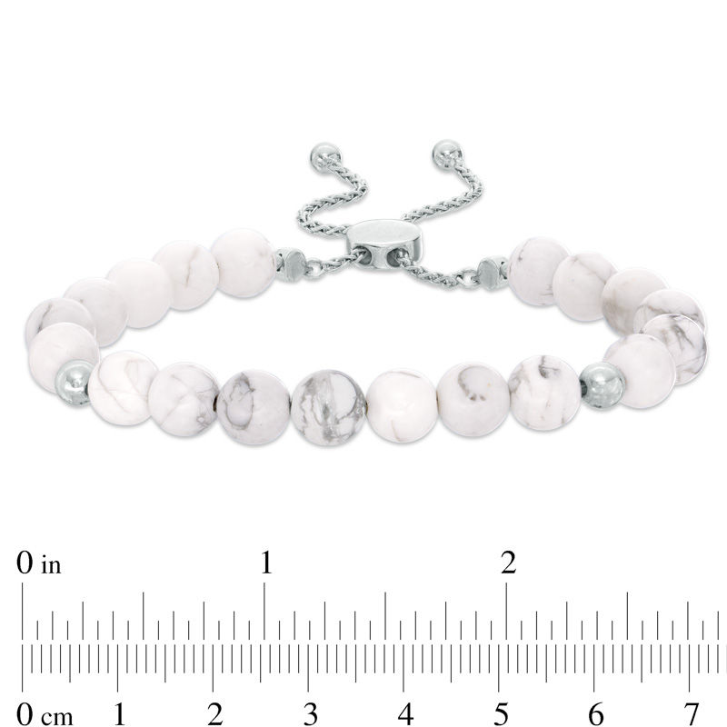 8.0mm Howlite Bead Bolo Bracelet in Sterling Silver - 9.0"