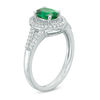 Thumbnail Image 2 of Oval Lab-Created Emerald and White Sapphire Frame Pendant and Ring Set in Sterling Silver - Size 7