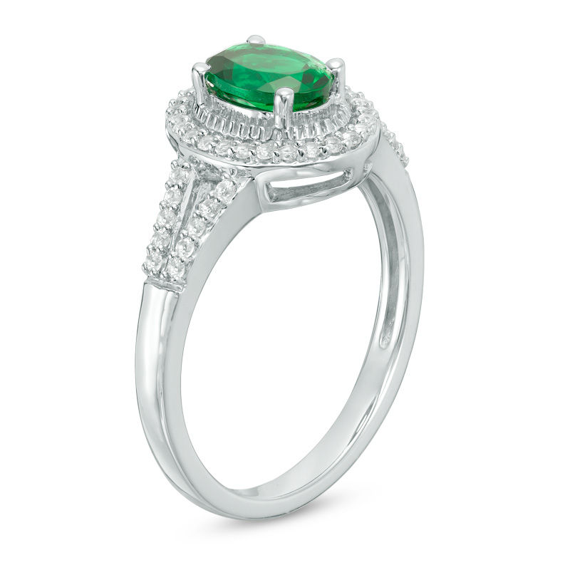 Oval Lab-Created Emerald and White Sapphire Frame Pendant and Ring Set ...