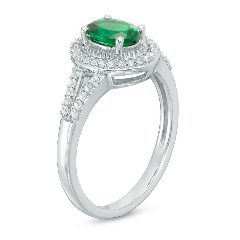 Main Image 2 of Oval Lab-Created Emerald and White Sapphire Frame Pendant and Ring Set in Sterling Silver - Size 7