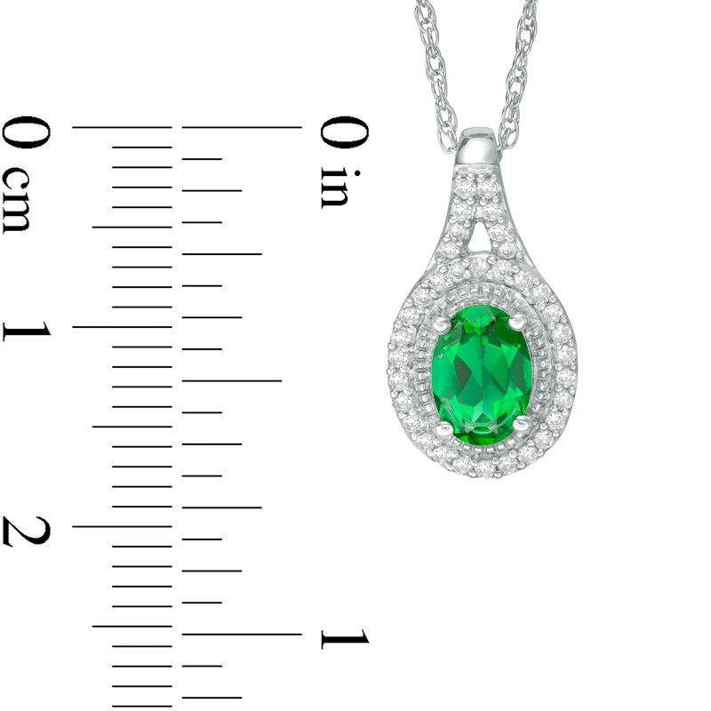 Main Image 3 of Oval Lab-Created Emerald and White Sapphire Frame Pendant and Ring Set in Sterling Silver - Size 7