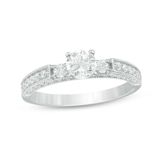 1 CT. T.w. Diamond Vintage-Style Engagement Ring in 14K White Gold
