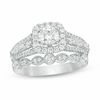 Thumbnail Image 1 of 1-1/5 CT. T.W. Diamond Cushion Frame Bridal Set in 14K White Gold