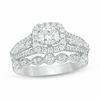 Thumbnail Image 0 of 1-1/5 CT. T.W. Diamond Cushion Frame Bridal Set in 14K White Gold