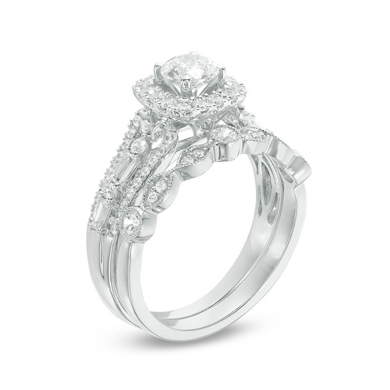 Main Image 2 of 1-1/5 CT. T.W. Diamond Cushion Frame Bridal Set in 14K White Gold