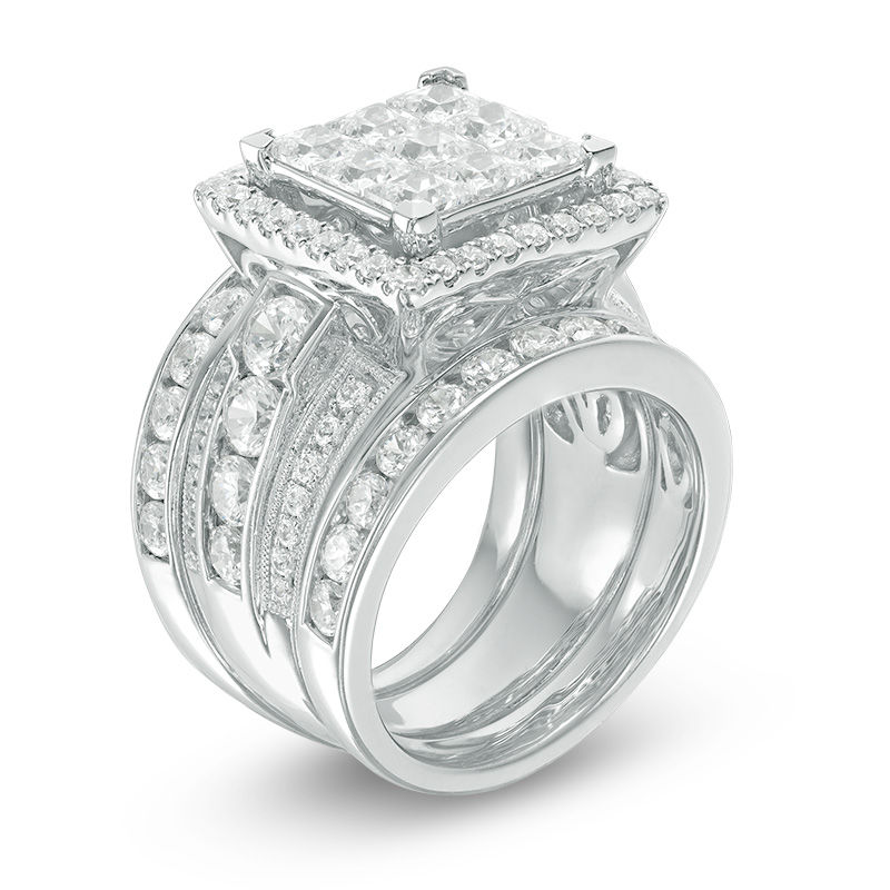 Main Image 2 of 5 CT. T.W. Princess-Cut Composite Diamond Frame Three Piece Bridal Set in 14K White Gold