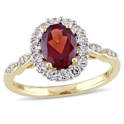 Red garnet wedding ring with pear side stone solid silver asscher cut January birthstone ring