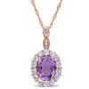 Thumbnail Image 1 of Oval Amethyst, White Topaz and Diamond Accent Frame Pendant in 14K Rose Gold – 17&quot;
