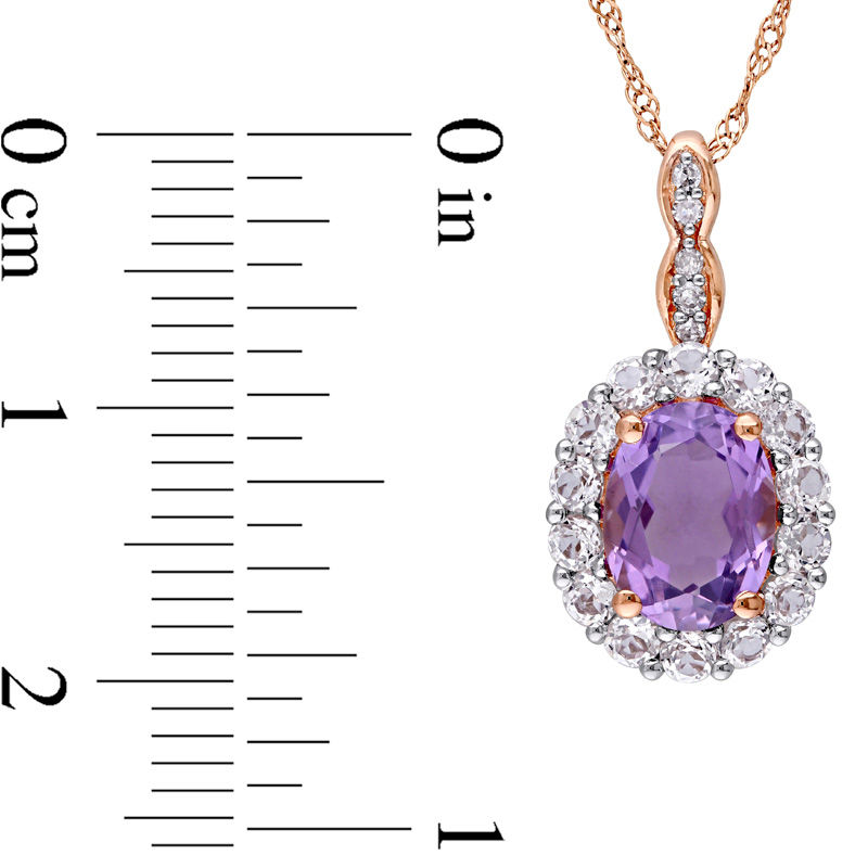 Main Image 3 of Oval Amethyst, White Topaz and Diamond Accent Frame Pendant in 14K Rose Gold – 17&quot;