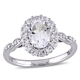Oval White Topaz and Diamond Accent Frame Ring in 14K White Gold