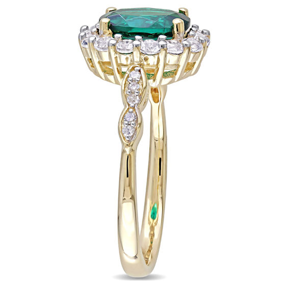 Oval Lab-Created Emerald, White Topaz and Diamond Accent Frame Ring 14K Gold