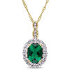 Thumbnail Image 0 of Oval Lab-Created Emerald, White Topaz and Diamond Accent Frame Pendant in 14K Gold – 17"