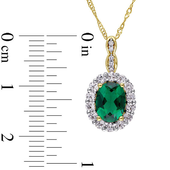 Oval Lab-Created Emerald, White Topaz and Diamond Accent Frame Pendant in 14K Gold – 17" Oval Lab-Created Emerald, White Topaz and Diamond Accent Frame Pendant in 14K Gold – 17"