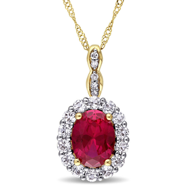 Oval LabCreated Ruby, White Topaz and Diamond Accent Frame Pendant in