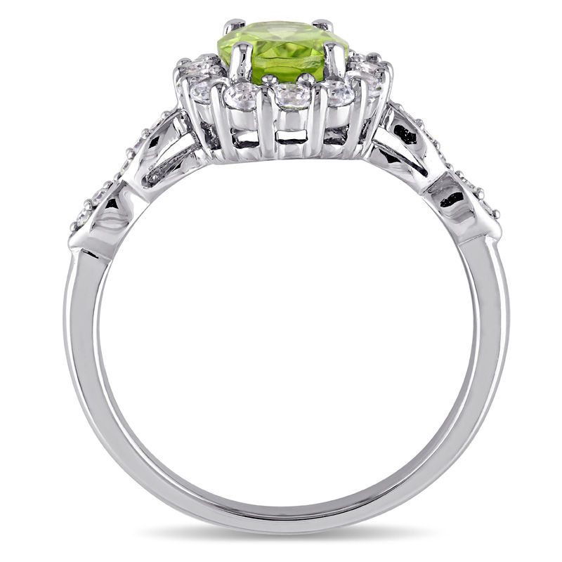 Main Image 3 of Oval Peridot, White Topaz and Diamond Accent Frame Ring in 14K White Gold