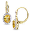 Thumbnail Image 0 of Oval Citrine, White Topaz and Diamond Accent Frame Drop Earrings in 14K Gold