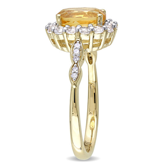 Oval Citrine, White Topaz and Diamond Accent Frame Ring 14K Gold