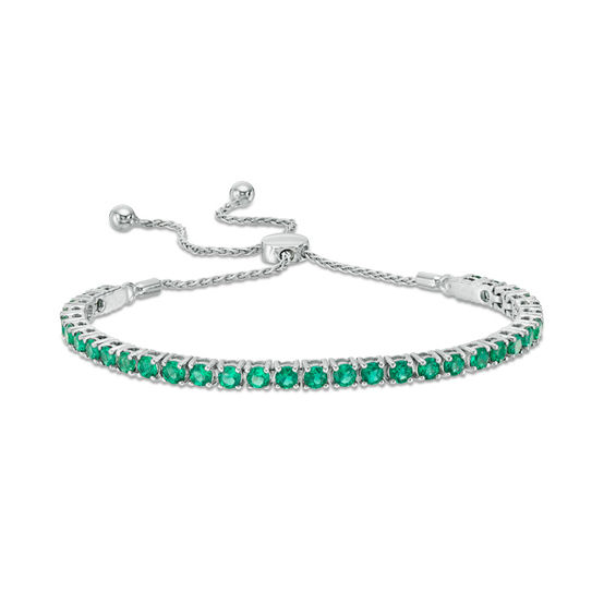Lab-Created Emerald Line Bolo Bracelet in Sterling Silver - 9.5"