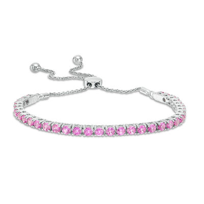 Lab Created Luv Eclipse Created Pink and White Color Stone Tennis Bracelet in Sterling Silver 