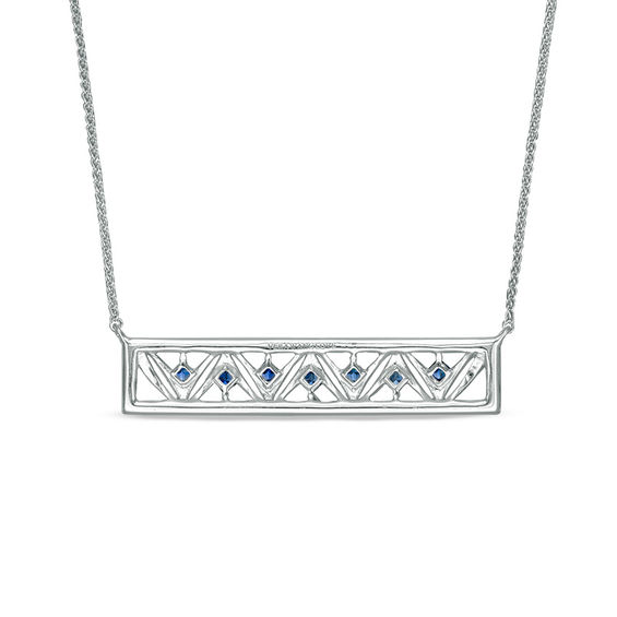 Vera Wang Love Collection Princess-Cut Blue Sapphire and 1/4 CT. T.w. Diamond Bar Necklace in 14K White Gold - 19"