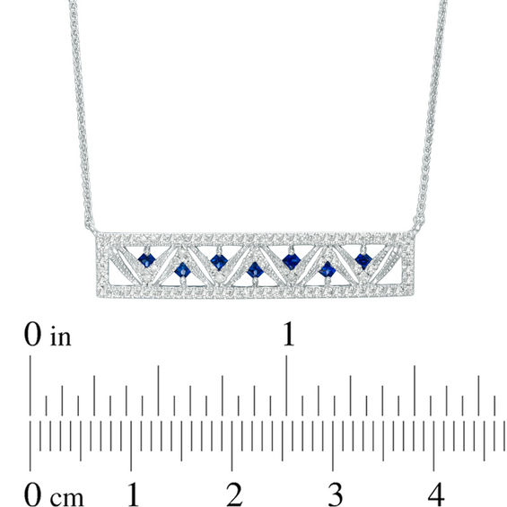 Vera Wang Love Collection Princess-Cut Blue Sapphire and 1/4 CT. T.w. Diamond Bar Necklace in 14K White Gold - 19"