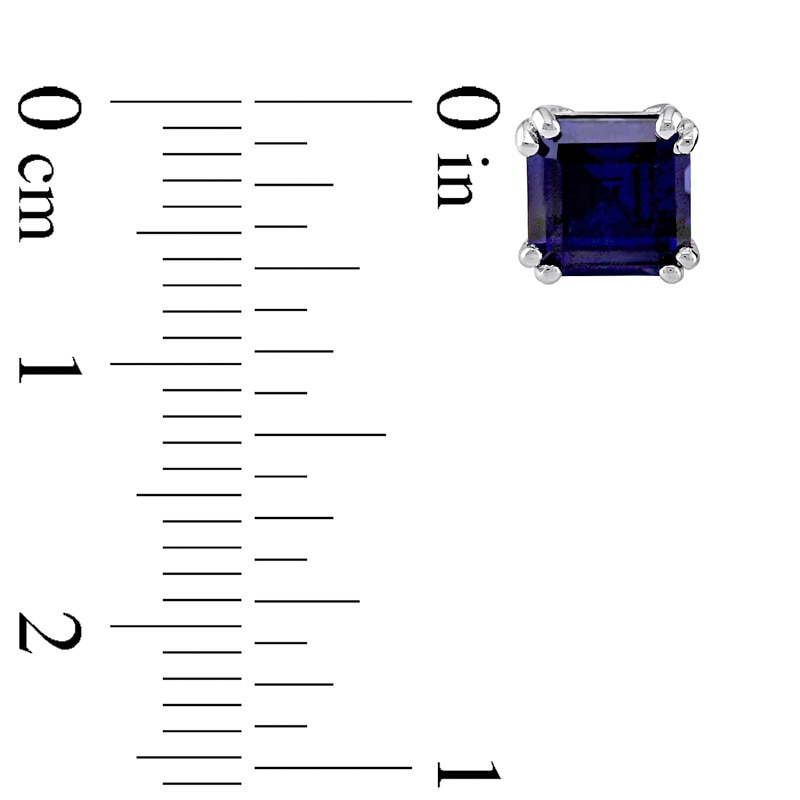 Main Image 3 of 6.0mm Emerald-Cut Lab-Created Blue Sapphire Stud Earrings in 10K White Gold