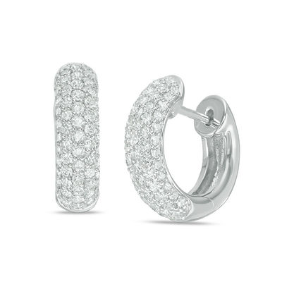 Solid 14k White Gold Square Huggie Hoop Earrings Huggies CZ Stylish Pave Set Design Fancy Small 10 x 9 mm 