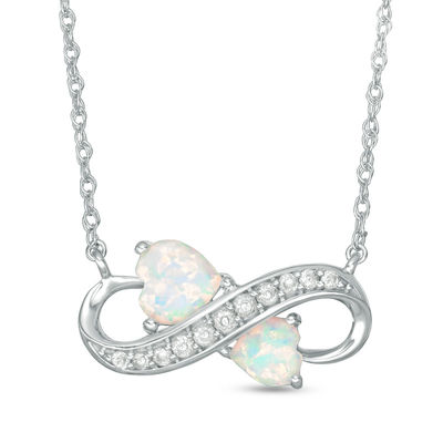 6.0mm Heart Shaped Lab Created Opal and White Sapphire Infinity