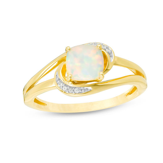 6.0mm Cushion-Cut Lab-Created Opal and White Sapphire Bypass Ring in ...