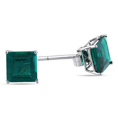 Real Diamond /& Princess Cut Channel Set Emerald Post Earrings in 14k White Gold