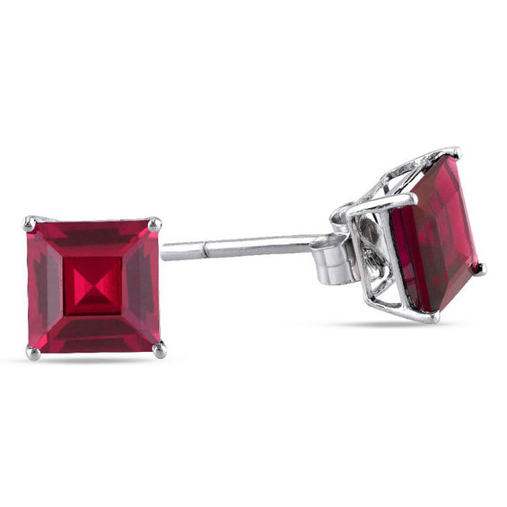 6 0mm Princess Cut Lab Created Ruby Stud Earrings In 10k White Gold 6 0mm Princess Cut Lab Created Ruby Stud Earrings In 10k White Gold