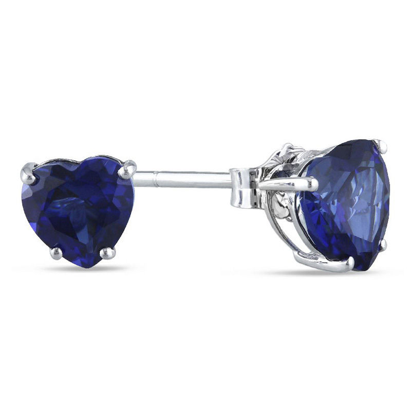 Main Image 1 of 6.0mm Hear-Shaped Lab-Created Blue Sapphire Stud Earrings in 10K White Gold