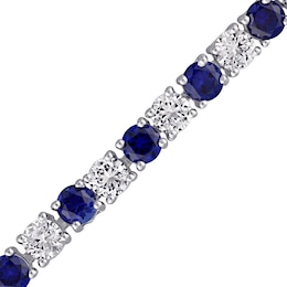 4.0mm Lab-Created Blue and White Sapphire Alternating Tennis Bracelet in Sterling Silver - 7.25&quot;