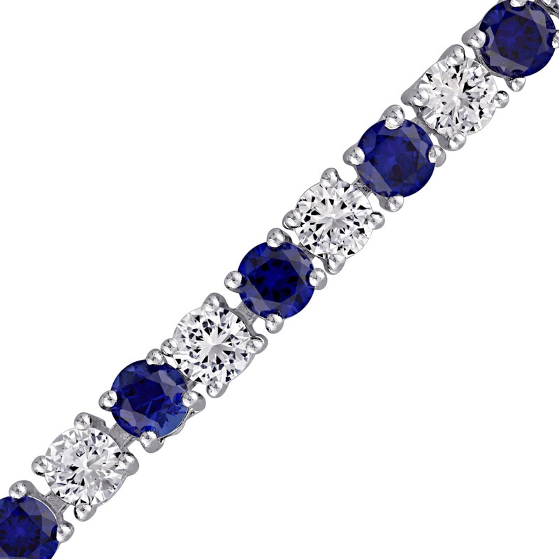 4.0mm Lab-Created Blue and White Sapphire Alternating Tennis Bracelet in Sterling Silver - 7.25"