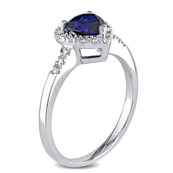 6.0mm Heart-Shaped Lab-Created Blue Sapphire and Diamond Accent Frame Ring in 10K White Gold 6.0mm Heart-Shaped Lab-Created Blue Sapphire and Diamond Accent Frame Ring in 10K White Gold