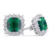 Thumbnail Image 0 of 7.0mm Cushion-Cut Lab-Created Emerald and White Sapphire Frame Stud Earrings in Sterling Silver