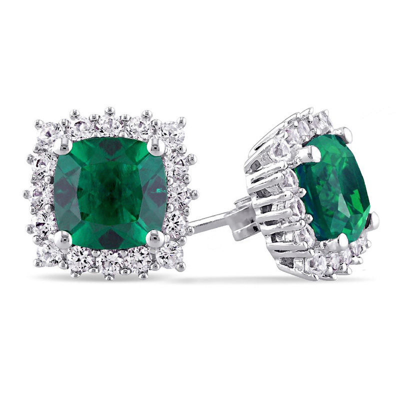Zales Cushion-cut Lab-Created Emerald Pendant and Earrings Set