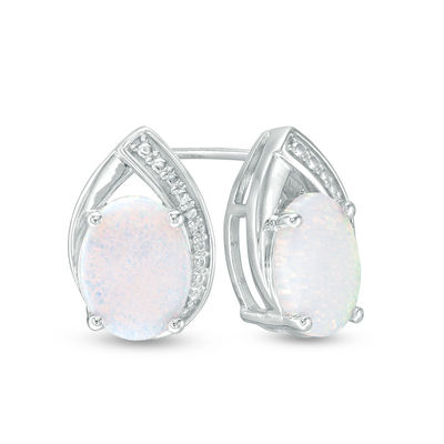 White Australian Fire Opal Simulated Diamond Drop Sterling Silver Stud Earrings