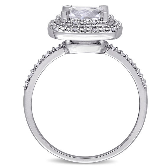 7.0mm Cushion-Cut Lab-Created White Sapphire and 1/10 CT. T.W. Diamond Double Frame Ring in 10K White Gold 7.0mm Cushion-Cut Lab-Created White Sapphire and 1/10 CT. T.W. Diamond Double Frame Ring in 10K White Gold