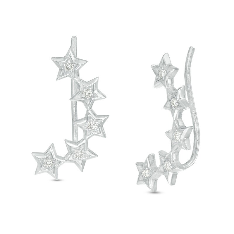 Main Image 1 of 1/8 CT. T.W. Diamond Five Star Crawler Earrings in Sterling Silver