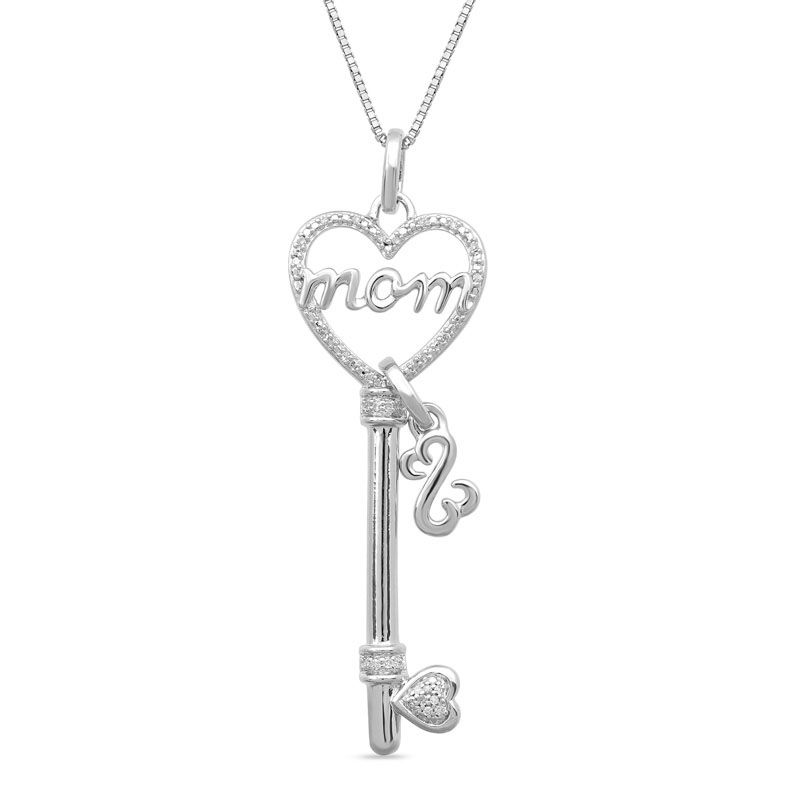 Open Hearts Family by Jane Seymour™ Diamond Accent "mom" Heart-Top Key Pendant in Sterling Silver