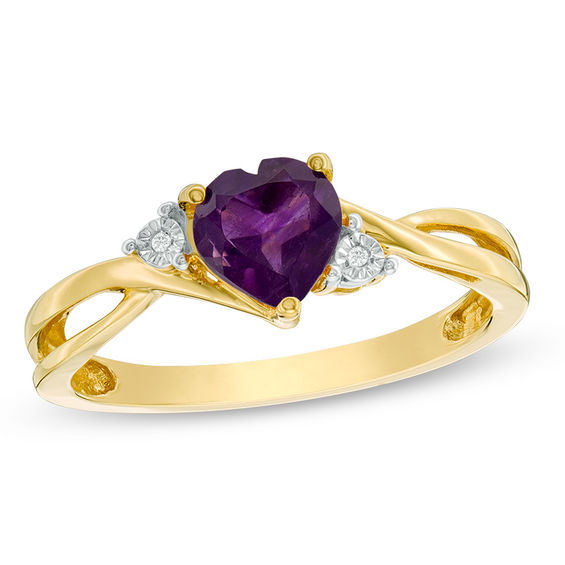 6.0mm Heart-Shaped Amethyst and Diamond Accent Split Shank Ring in 10K Gold