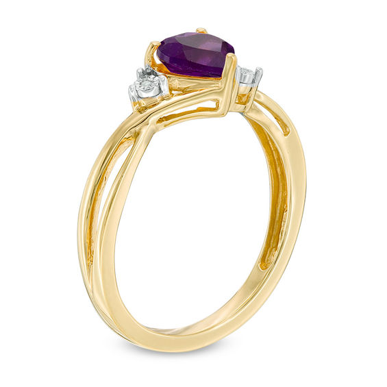 6.0mm Heart-Shaped Amethyst and Diamond Accent Split Shank Ring in 10K Gold