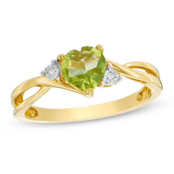 6.0mm Heart-Shaped Peridot and Diamond Accent Split Shank Ring in 10K Gold