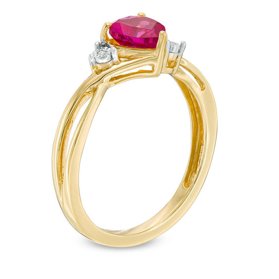6.0mm Heart-Shaped Lab-Created Ruby and Diamond Accent Split Shank Ring in 10K Gold