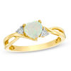 Thumbnail Image 0 of 6.0mm Heart-Shaped Lab-Created Opal and Diamond Accent Split Shank Ring in 10K Gold